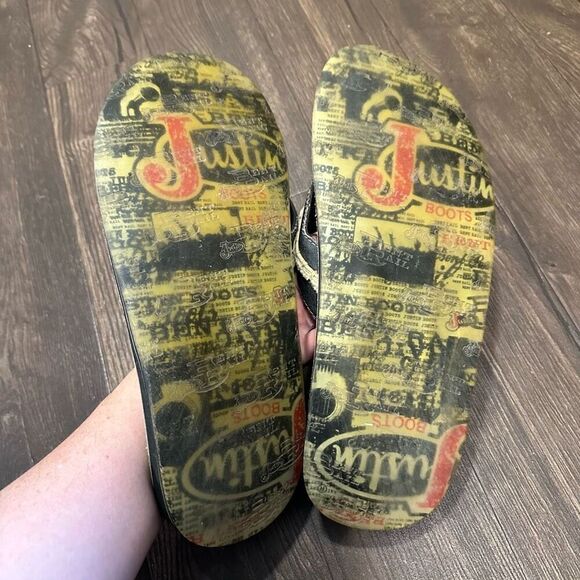 Justin western leather beachy mens 13 black flip flops